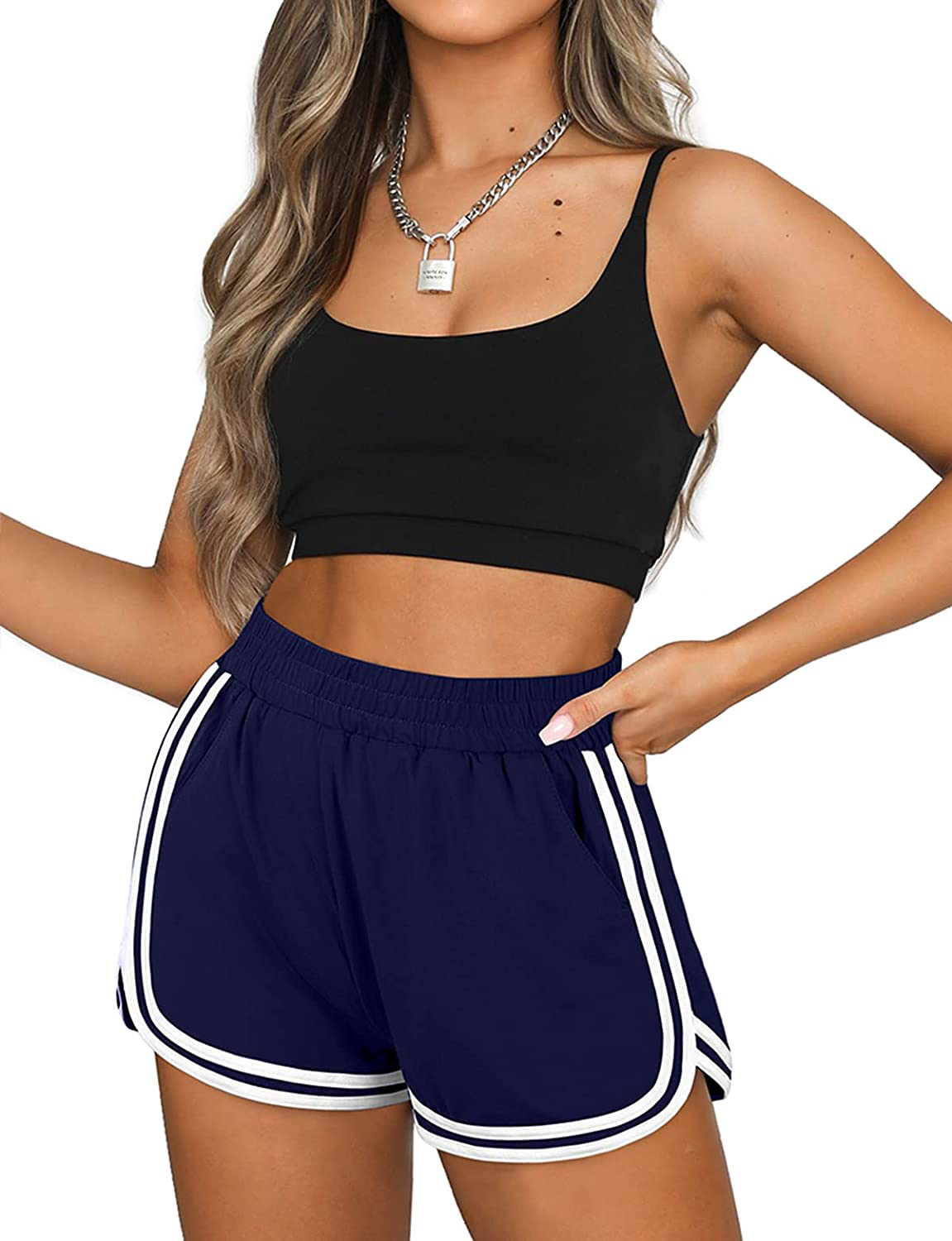 OFEEFAN Womens Athletic Shorts with Pockets Workout Running Summer Lounge Dolphin Shorts Apparel & Accessories > Clothing > Shorts Kylie Max