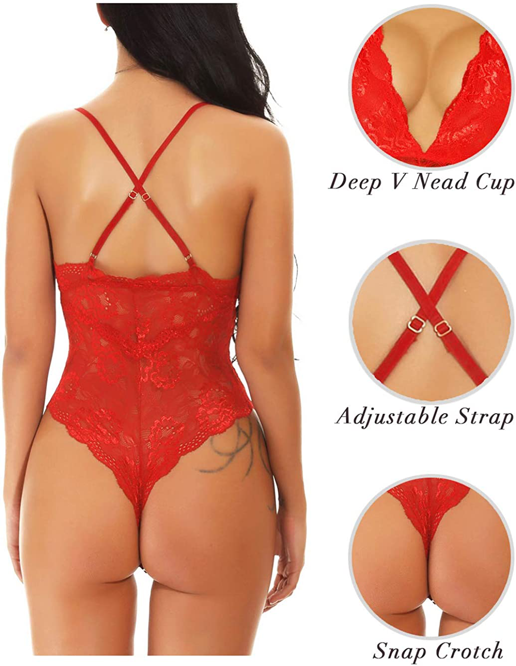 Kaei&Shi V-Neck See Through Lingerie Floral Lace Babydoll Sexy Lingerie for Women One Piece Bodysuit Apparel & Accessories > Clothing > Underwear & Socks > Lingerie Kaei&Shi