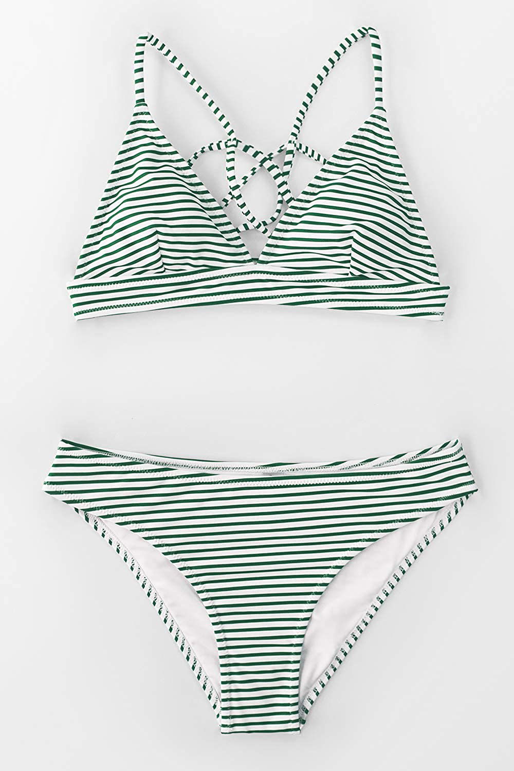 CUPSHE Women’s Bikini Swimsuit Stripe V Neck Back Cross Two Piece Bathing Suit Apparel & Accessories > Clothing > Swimwear CUPSHE