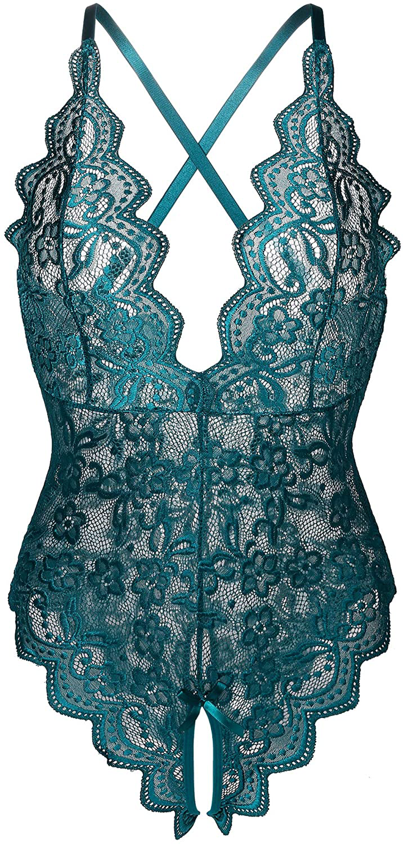 Donnalla Women's One Piece Teddy Plunging Lace Bodysuit Elegant Honeymoon Lingerie Apparel & Accessories > Clothing > Underwear & Socks > Lingerie Donnalla Green X-Large