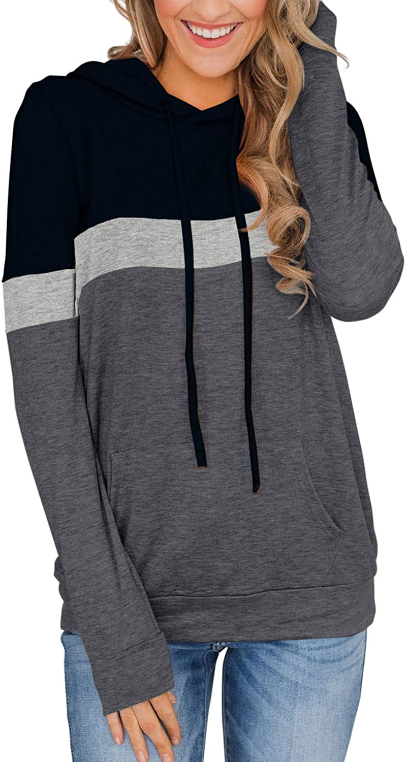PINKMSTYLE Women'S Casual Color Block Hoodies Tops Long Sleeve Drawstring Pullover Sweatshirts with Pocket(S-Xxl) Apparel & Accessories > Clothing > Activewear Kylie Max