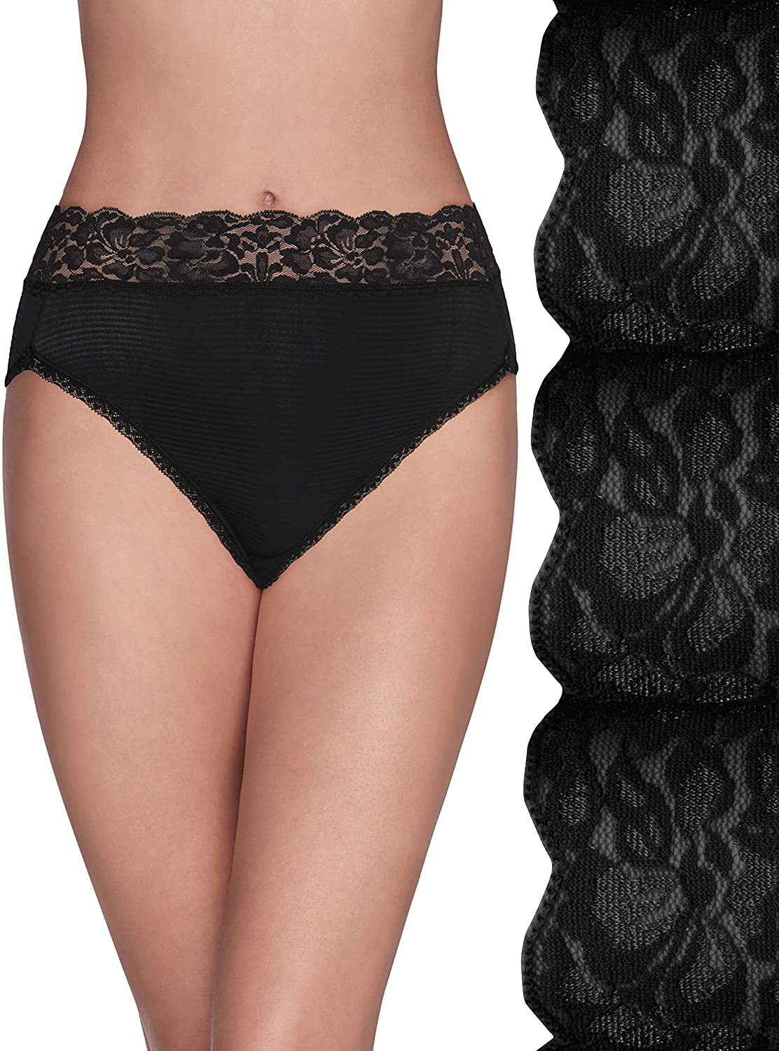 Vanity Fair Women'S Flattering Lace Panties Apparel & Accessories > Clothing > Underwear & Socks > Underwear Vanity Fair Hi Cut - 3 Pack - Black/Black/Black Stripe Hi Cut 9