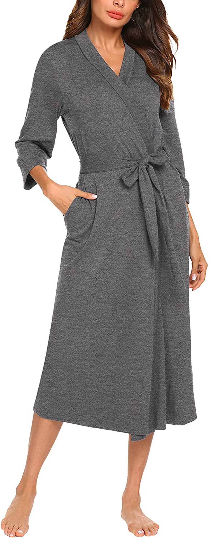 MAXMODA Women Kimono Robes Long Knit Bathrobe Soft Robe Casual Ladies Loungewear S-3XL Apparel & Accessories > Clothing > Sleepwear & Loungewear > Robes MAXMODA A04-dark Gray Small