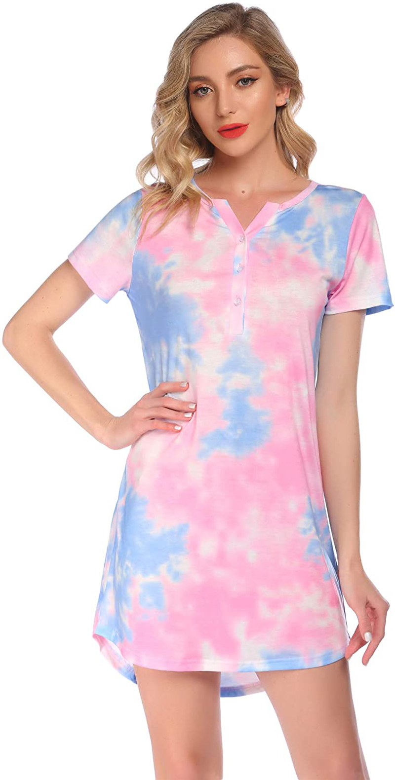 Ekouaer Women'S Nightgown Sleep Nightshirt Sleepshirt Button down Pajama Dress Sleepwear Apparel & Accessories > Clothing > Sleepwear & Loungewear > Nightgowns Kylie Max