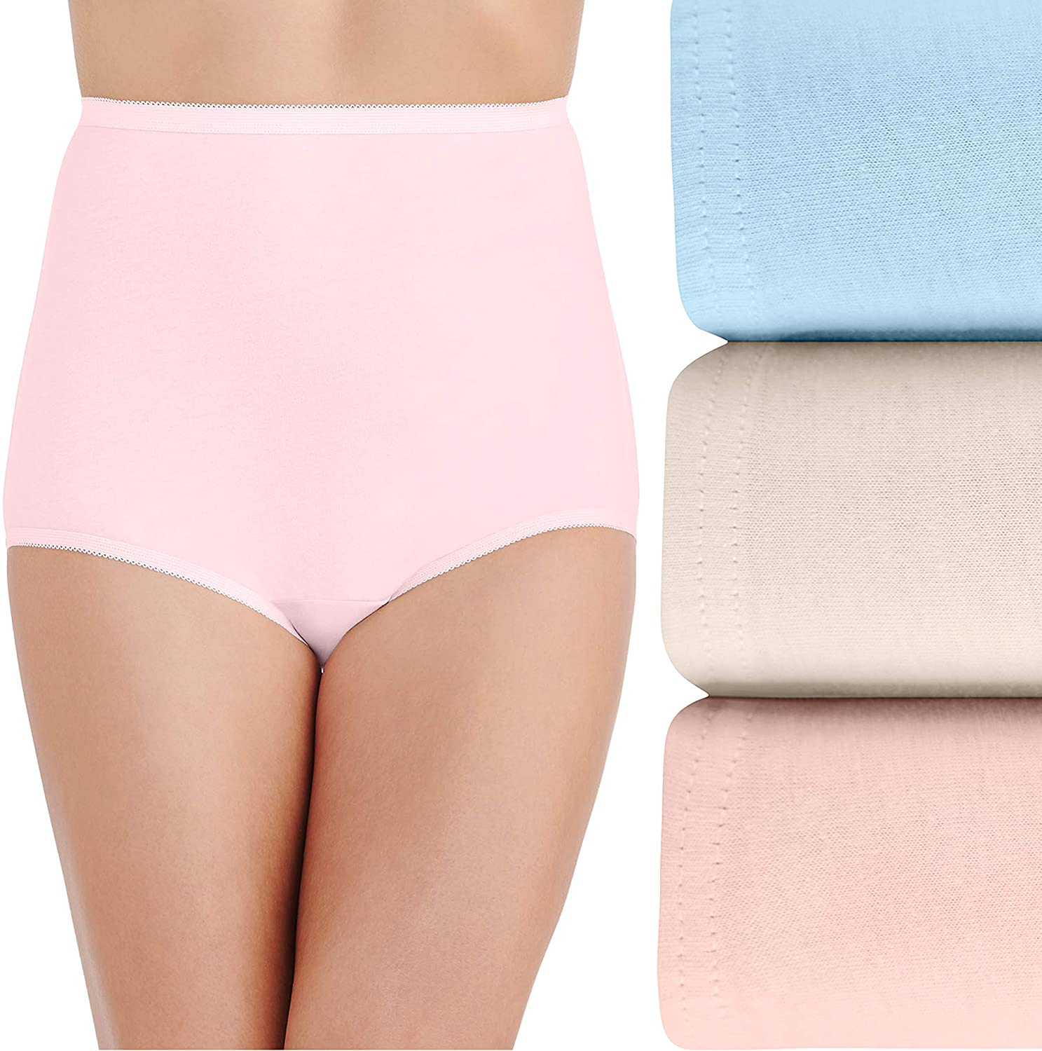 Vanity Fair Women'S Perfectly Yours Traditional Brief Panties Apparel & Accessories > Clothing > Underwear & Socks > Underwear Vanity Fair Cotton - 3 Pack - Pink/Candleglow/Blue Cotton 10
