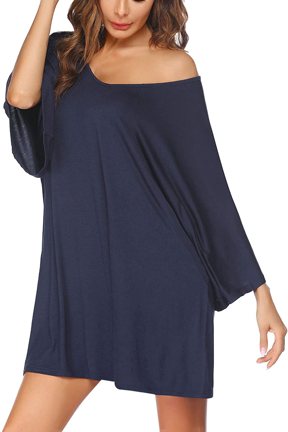 Ekouaer Women'S Sleepshirt Deep V Neck Nightgown Batwing Nightshirt Oversized Sleepwear Loungewear plus Size Apparel & Accessories > Clothing > Sleepwear & Loungewear > Nightgowns Kylie Max