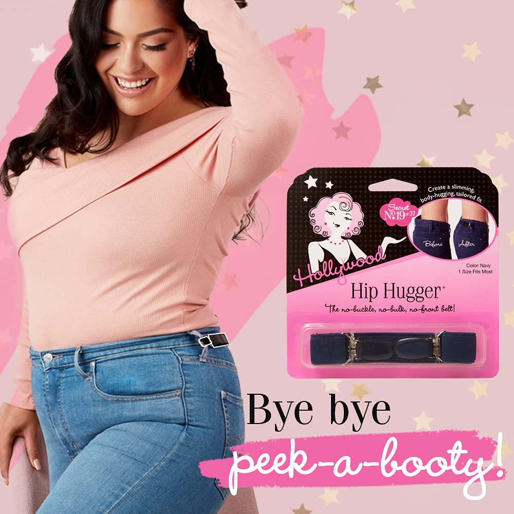 Hollywood Fashion Secrets Hip Hugger, One Size, Figure Slimming No Buckle No Bulk Elastic Band Belt Alternative, Navy Apparel & Accessories > Clothing Accessories > Belts Hollywood Fashion Secrets