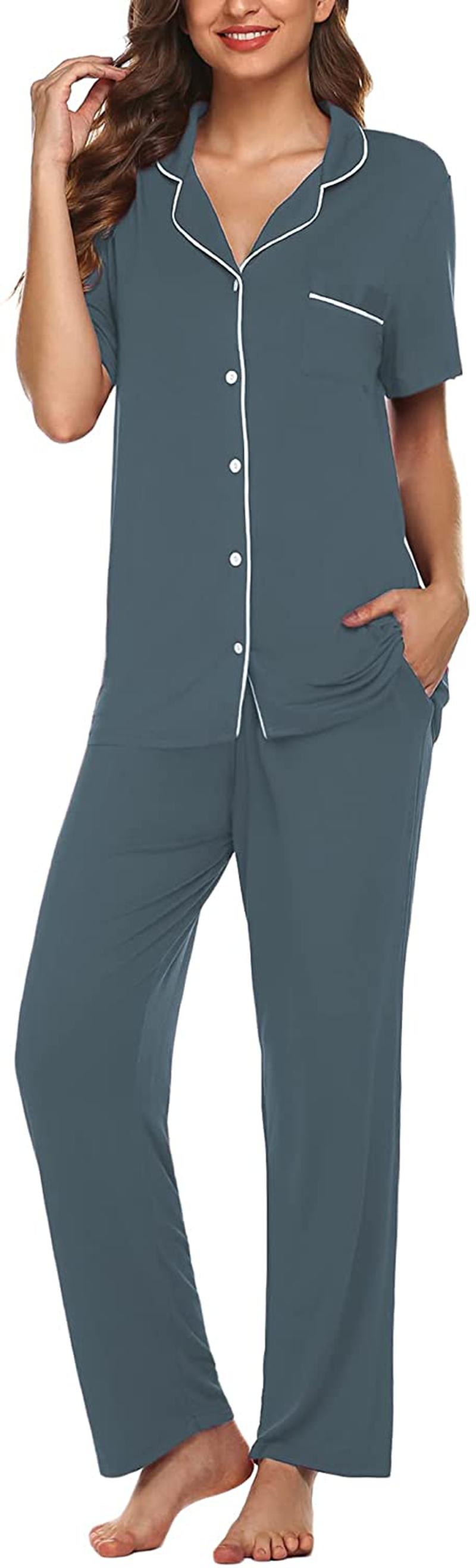 Avidlove Women Pajamas Set Notch Collar Soft Sleepwear Pjs Short Sleeve Button Down Nightwear with Long Pants Apparel & Accessories > Clothing > Sleepwear & Loungewear > Pajamas Avidlove