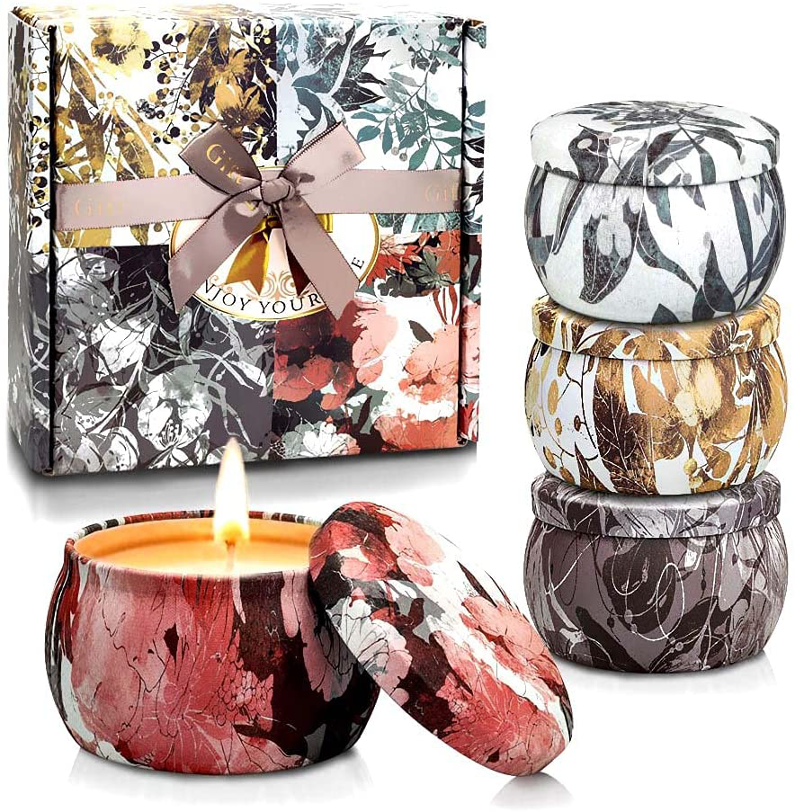 Scented Candles Gifts Set for Women, Aromatherapy Candles for Home Scented, Upgraded Large Tin of Soy Candle Lavender Candle Birthday Gifts for Women Mom Bath Spa Meditation Christmas Gifts Candles Arts & Entertainment > Party & Celebration > Gift Giving LGJDF Freesia, Lavender, Rosemary and French Vanilla