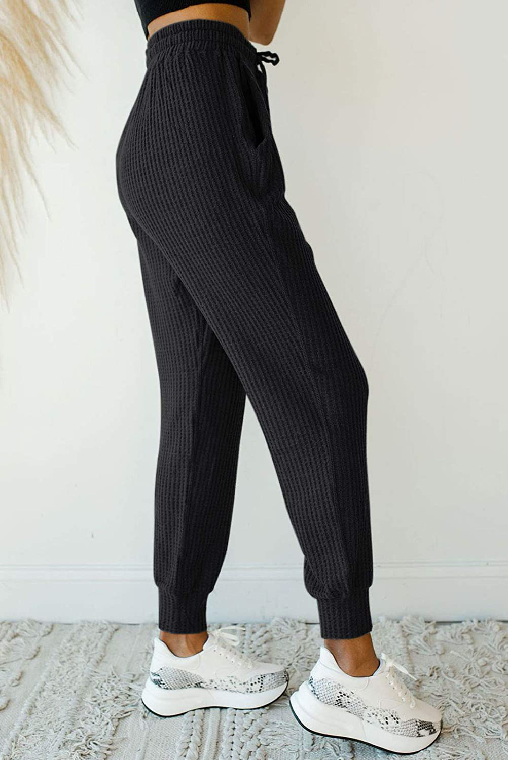 MIROL Women'S Active Drawstring Joggers Pants Elastic Waist Waffle Knit Trousers Athletic Solid Color Sweatpants Apparel & Accessories > Clothing > Activewear Kylie Max