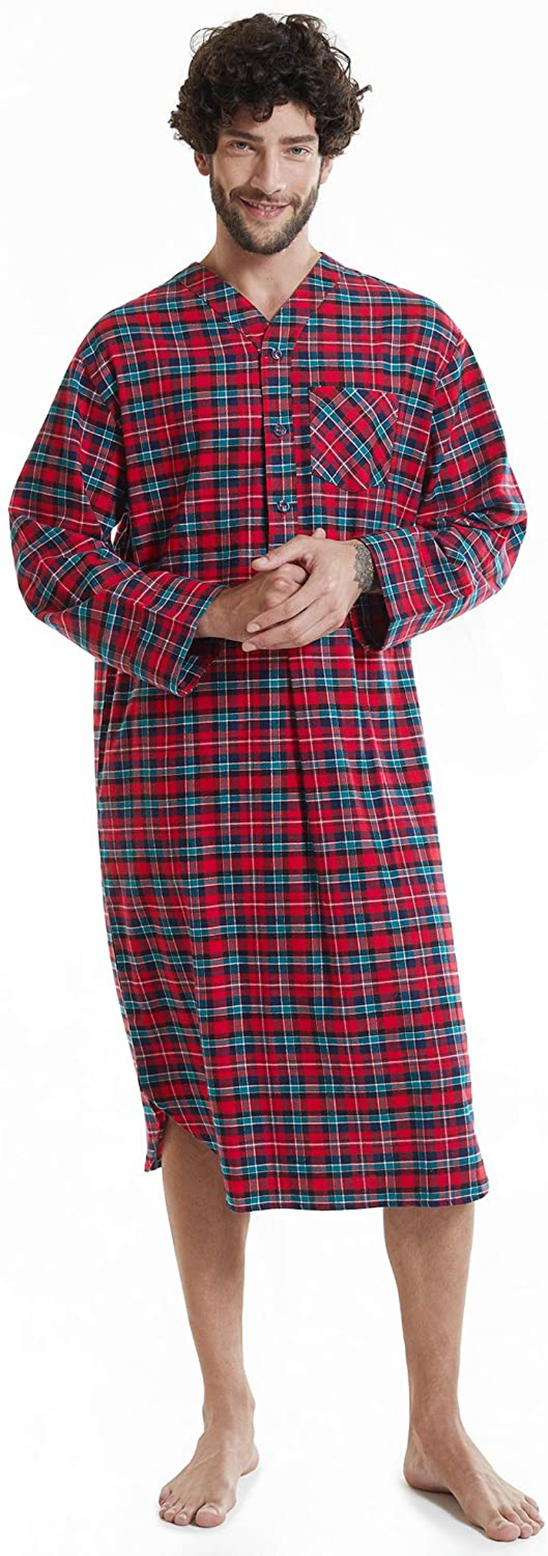 SIORO Men'S Flannel Nightshirt Plaid Cotton Nightwear Loose Pajama Sleep Shirt Apparel & Accessories > Clothing > Sleepwear & Loungewear > Nightgowns Kylie Max