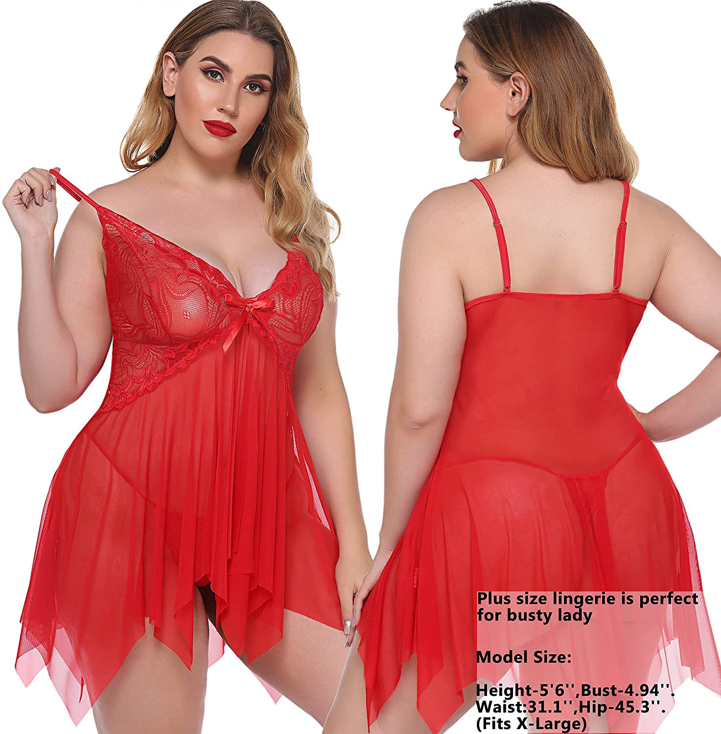 Avidlove Lingerie for Women Lace Babydoll Sleepwear Boudoir Outfits plus Size Langeray XS-5XL Apparel & Accessories > Clothing > Underwear & Socks > Lingerie Kylie Max