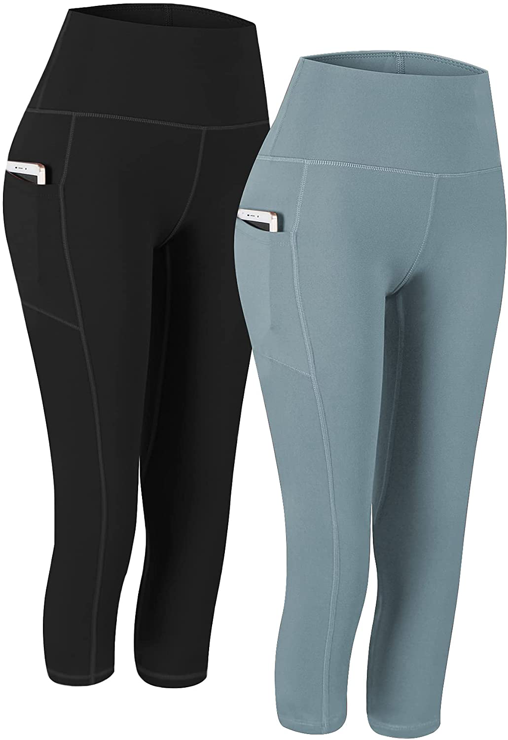 Fengbay 2 Pack High Waist Yoga Pants, Pocket Yoga Pants Tummy Control Workout Running 4 Way Stretch Yoga Leggings Apparel & Accessories > Clothing > Activewear Fengbay Capris Black & Fenmo Blue Medium