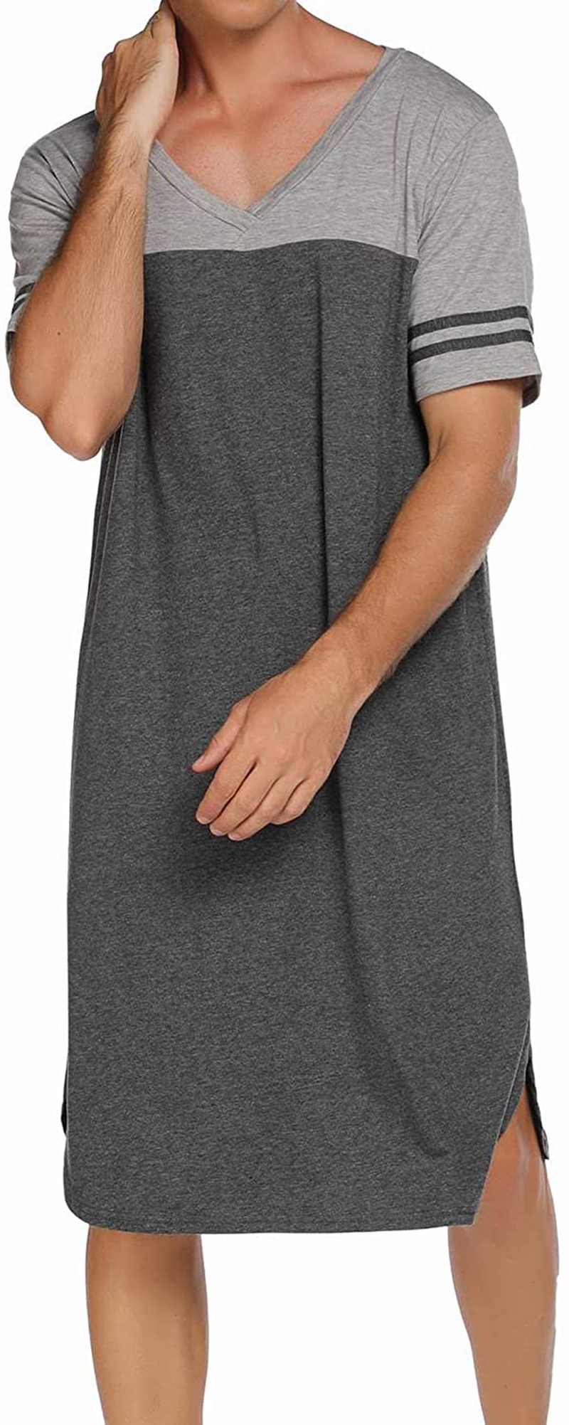 Ekouaer Nightgowns Mens V Neck Long Sleeve Sleepwear Big&Tall Pajama Sleeping Wear Loungewear Nightshirts M-XXXL Apparel & Accessories > Clothing > Sleepwear & Loungewear > Nightgowns Kylie Max