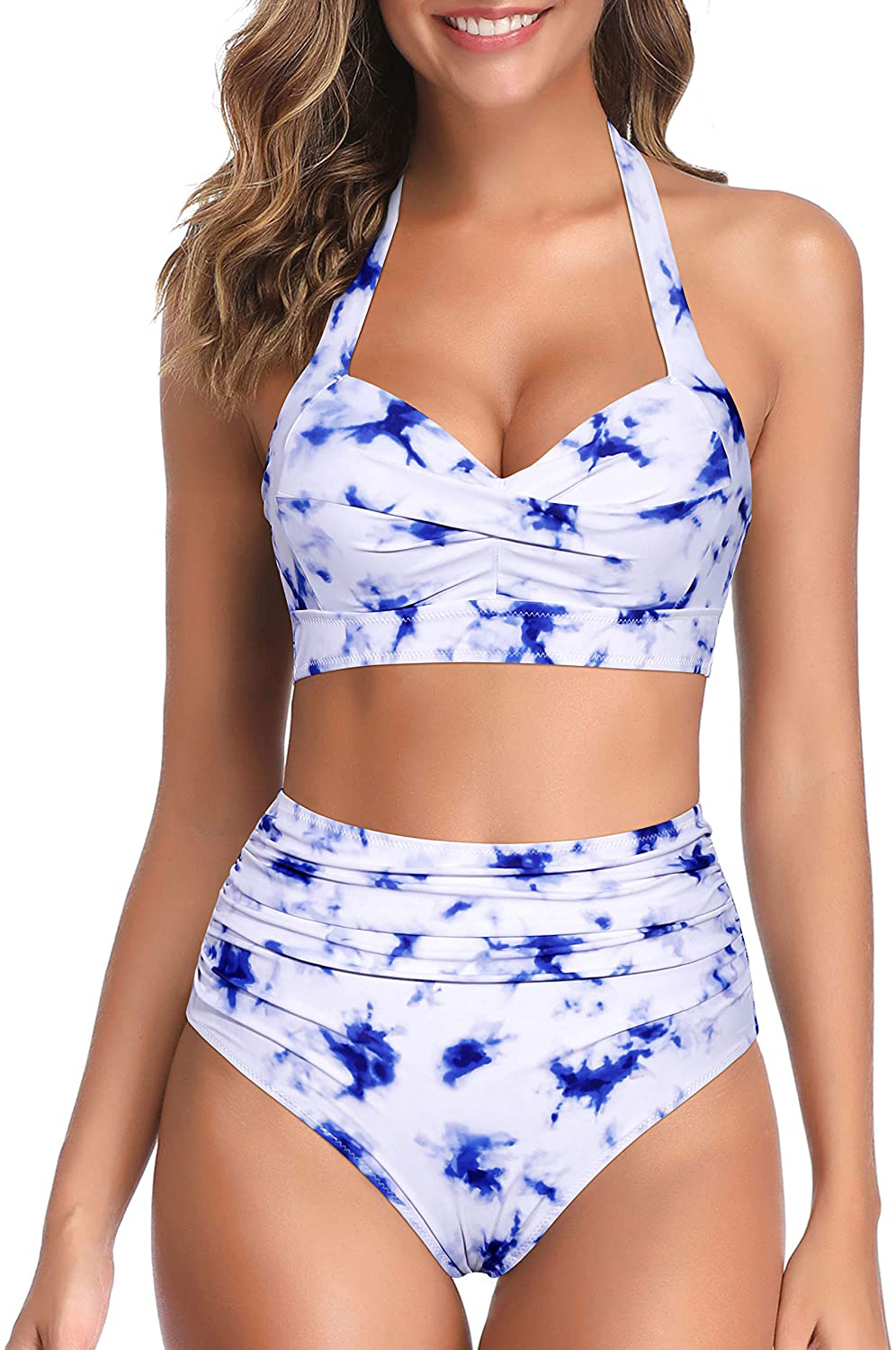 Tempt Me Women Vintage Swimsuit Two Piece Retro Halter Ruched High Waist Bikini Apparel & Accessories > Clothing > Swimwear KYLIE MAX