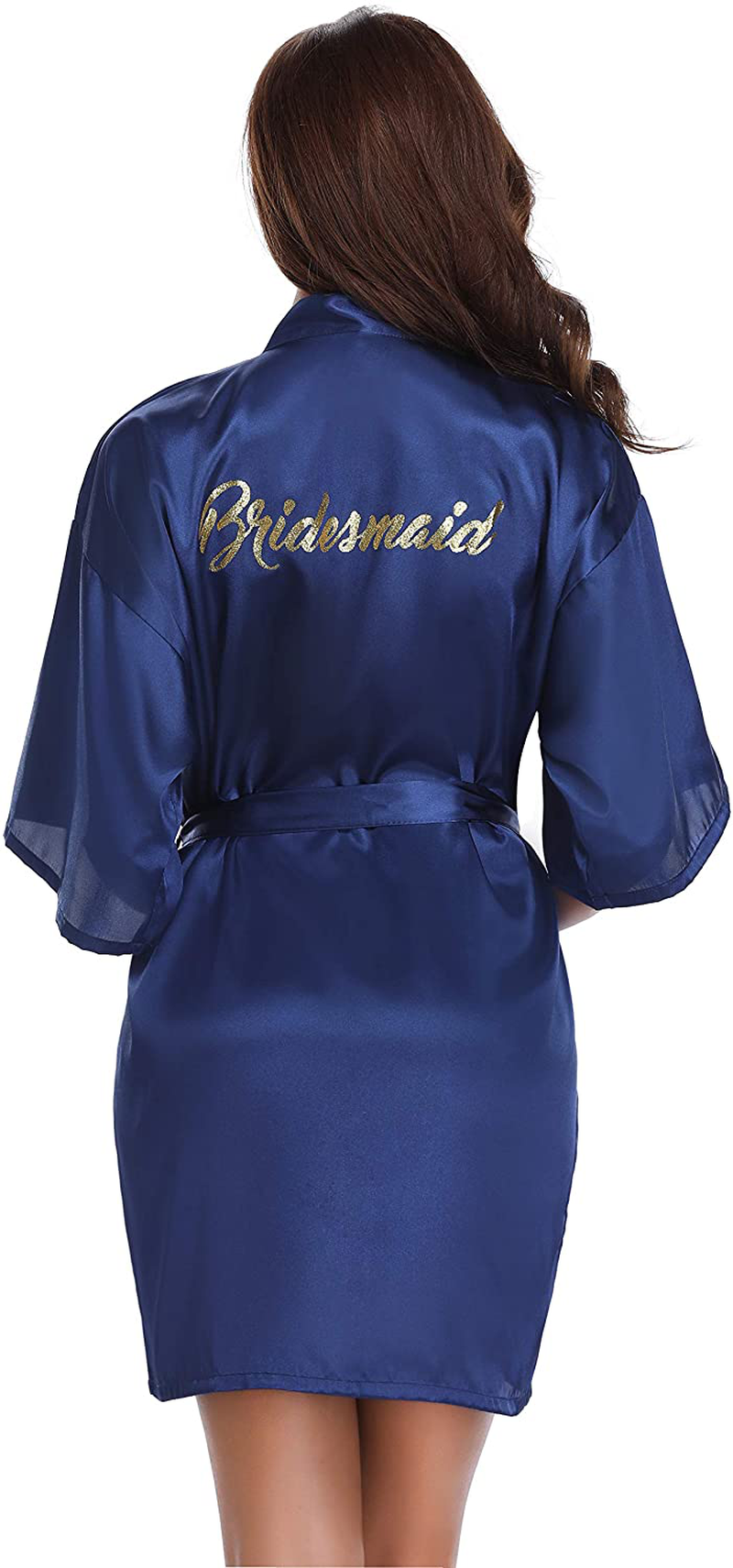 Vlazom Women'S Satin Robe Short Kimono for Bride & Bridesmaid Wedding Party Robes with Gold Glitter or Rhinestones Apparel & Accessories > Clothing > Sleepwear & Loungewear > Robes KYLIE MAX