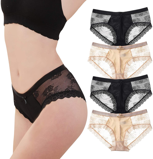 LEVAO Womens Bikini Panties Underwear Lace Hipster Seamless Sexy Hi Cuts Pack 6 Apparel & Accessories > Clothing > Underwear & Socks > Underwear LEVAO 4 Pack Small