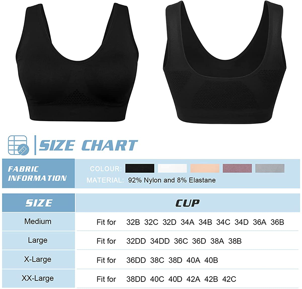 Women Sports Bra Comfortable Sleep Bras No Underwire Seamless Workout Yoga Bra of 3 Pack Apparel & Accessories > Clothing > Underwear & Socks > Bras Kylie Max