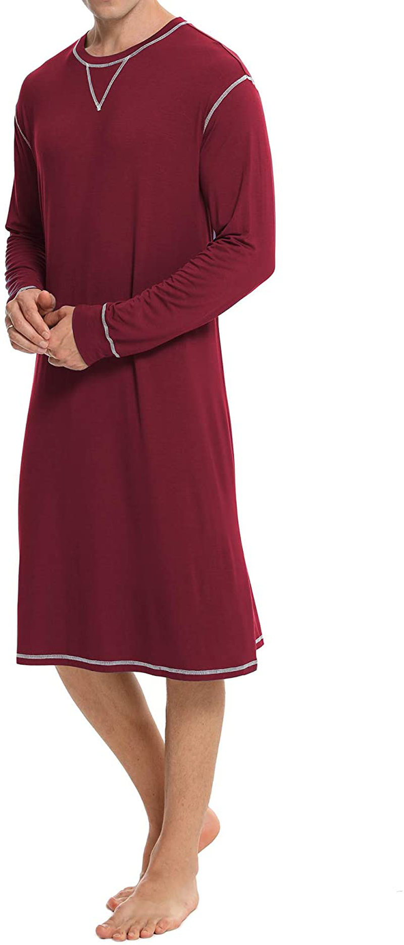 SWOMOG Men'S Nightshirt Long Sleeve Crewneck Modal Nightgown Loose Comfy Sleep Shirt Apparel & Accessories > Clothing > Sleepwear & Loungewear > Nightgowns Kylie Max