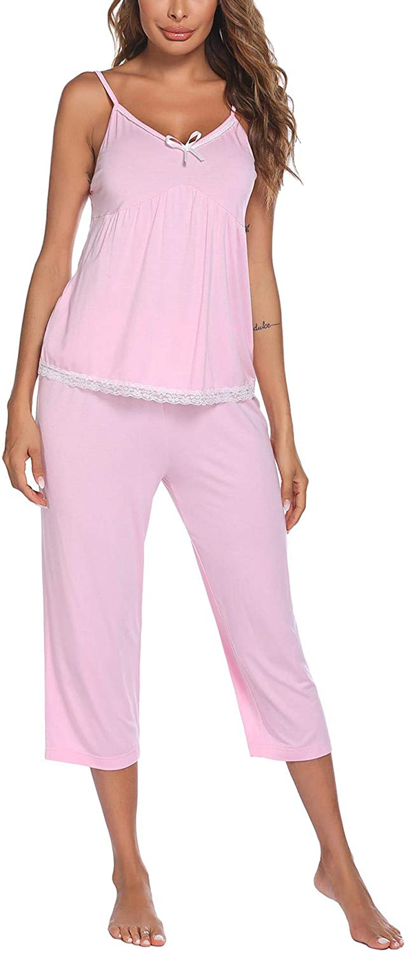 Ekouaer Womens Pajamas Set V-Neck Cami Top and Capris Pants Sleepwear Pjs Set S-XXL Apparel & Accessories > Clothing > Sleepwear & Loungewear Kylie Max