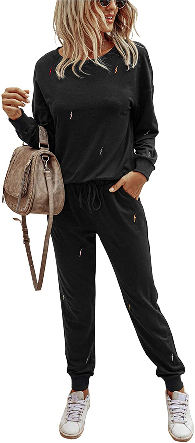 PRETTYGARDEN Women’s Tie Dye Two Piece Pajamas Set Long Sleeve Sweatshirt with Long Pants Sleepwear Apparel & Accessories > Clothing > Sleepwear & Loungewear > Pajamas PRETTYGARDEN Solid-black Small