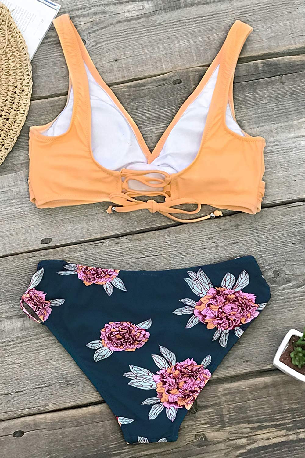 CUPSHE Women's Bikini Swimsuit Front Cross Lace Up Two Piece Bathing Suit Apparel & Accessories > Clothing > Swimwear CUPSHE