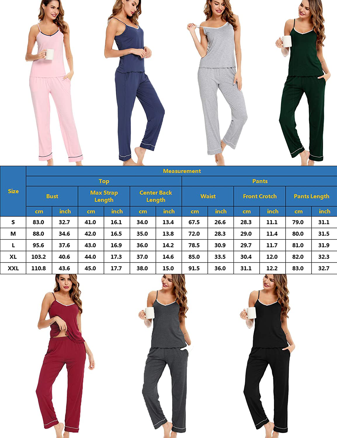 Lecgee Women'S Pajamas Set V-Neck Two Piece Sleepwear Spaghetti Strap Sleeveless Nightwear Apparel & Accessories > Clothing > Sleepwear & Loungewear Kylie Max