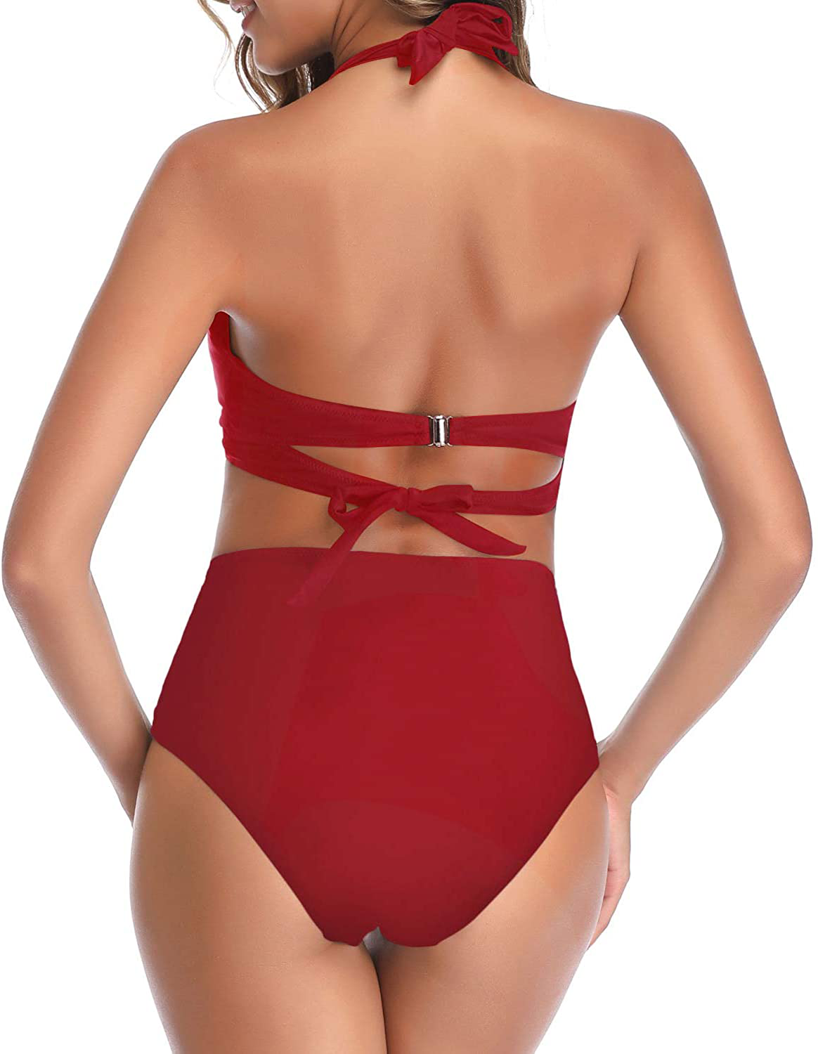 Tempt Me Women Vintage Swimsuit Two Piece Retro Halter Ruched High Waist Bikini with Bottom Kylie Max