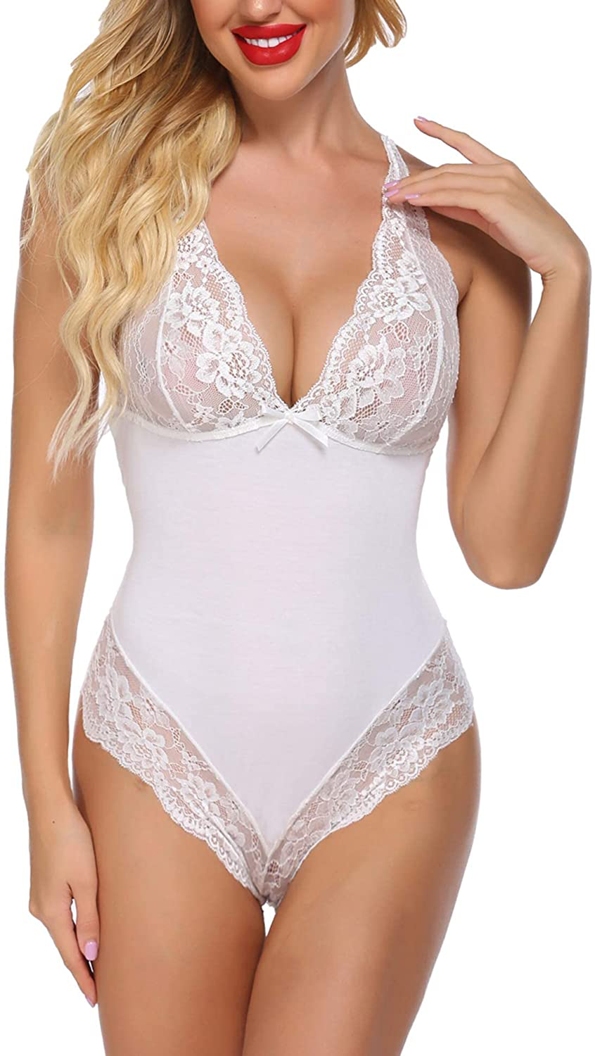 Avidlove Women Lingerie Bodysuit Snap Crotch Teddy One Piece Babydoll Apparel & Accessories > Clothing > Underwear & Socks > Lingerie Avidlove White X-Large