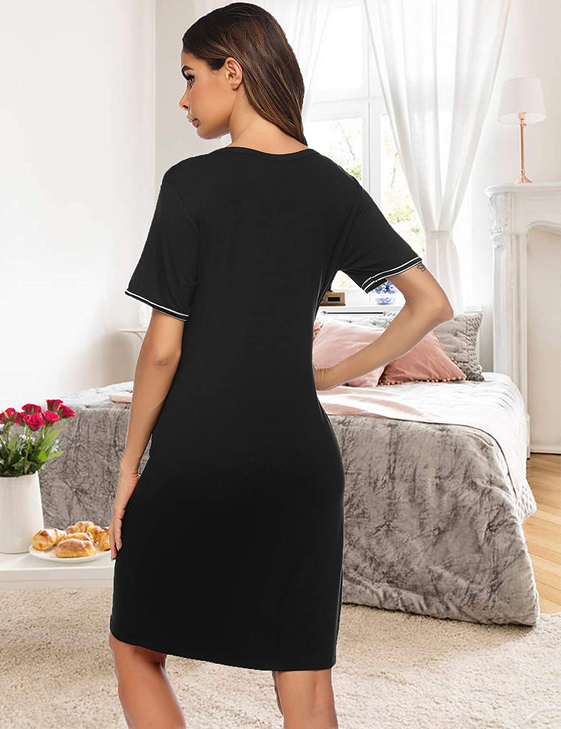 Ekouaer Nightgowns for Women Sleepshirt Short Sleeve Pajama Shirt Soft Sleep Dress Striped Pocket Loungewear Nightshirt Apparel & Accessories > Clothing > Sleepwear & Loungewear > Nightgowns Kylie Max
