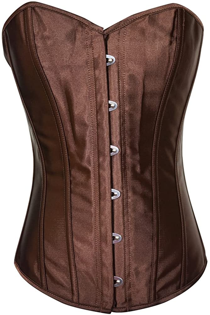 Chicastic Black Satin Sexy Strong Boned Corset Lace up Overbust Waist Cincher Bustier Bodyshaper Top - Also White & Red Apparel & Accessories > Clothing > Underwear & Socks > Lingerie Chicastic Brown X-Large