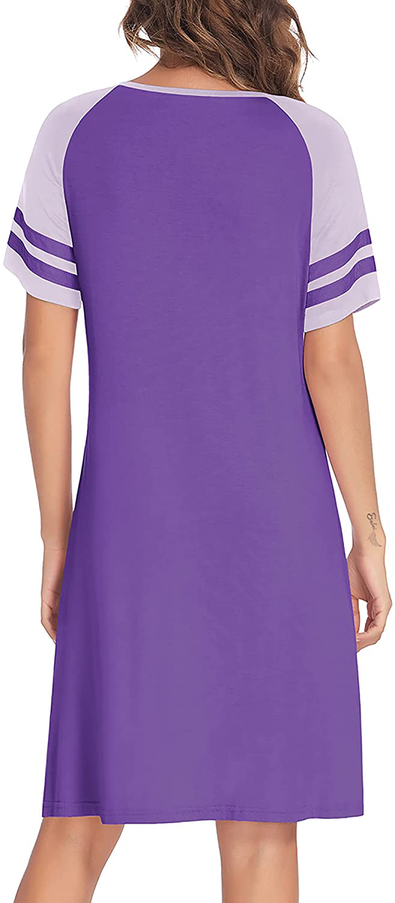 Hotouch Nightshirts Womens Nightgowns Raglan Striped Short Sleeve Sleepwear Comfy Sleepshirt S-XXL Apparel & Accessories > Clothing > Sleepwear & Loungewear > Nightgowns Kylie Max
