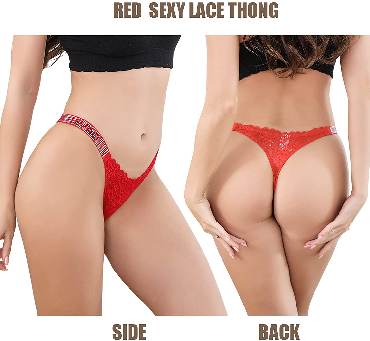 Sexy Panties, LEVAO Thongs for Women Letter Rhinestones G-String Low-rise Tanga Stretch Underwear Pack of 6 Apparel & Accessories > Clothing > Underwear & Socks > Underwear LEVAO
