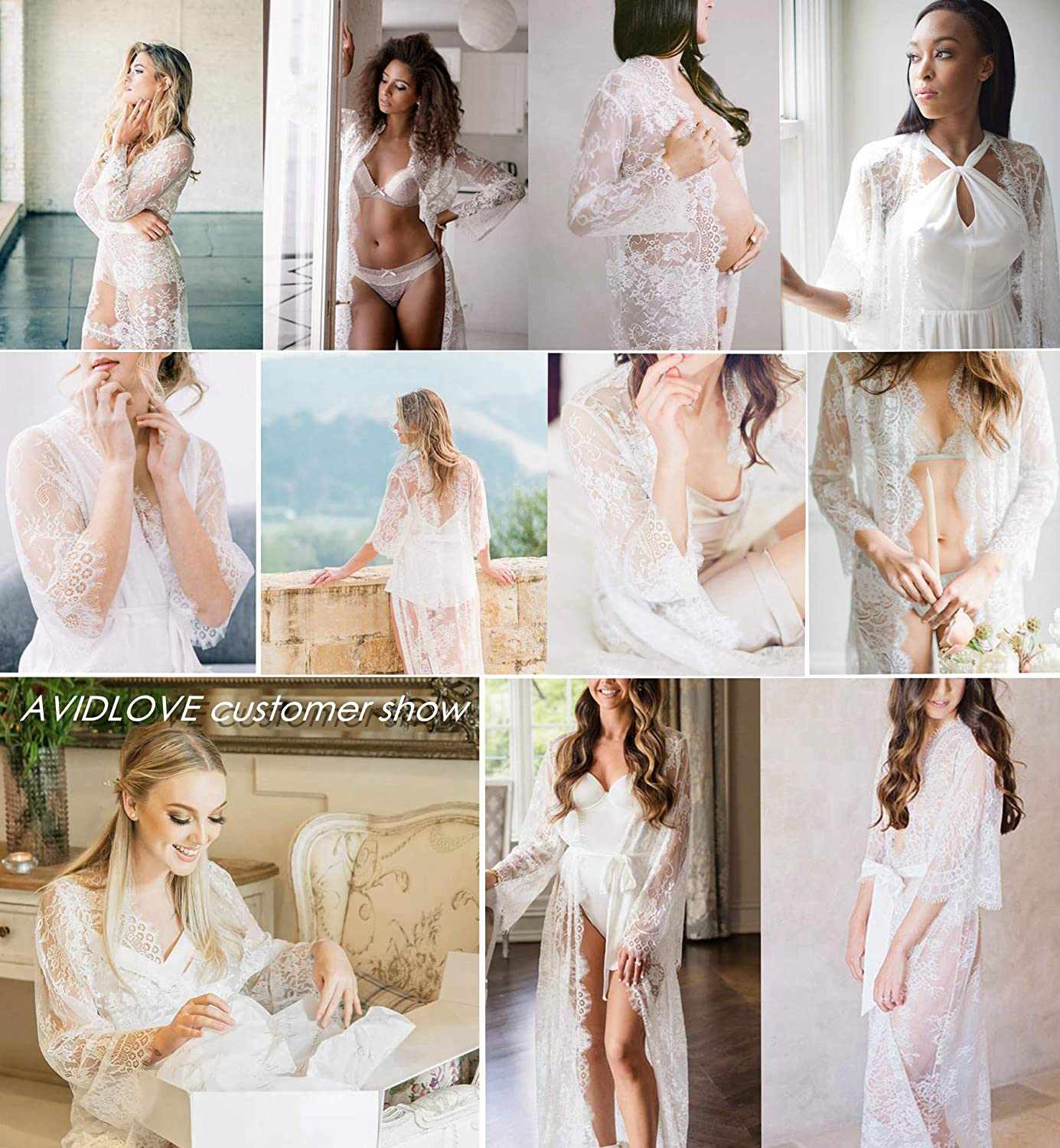 Avidlove Women Sexy Long Lace Lingerie Kimono Robe Sheer Babydoll Nightgown Nightdress Apparel & Accessories > Clothing > Underwear & Socks > Lingerie Kylie Max