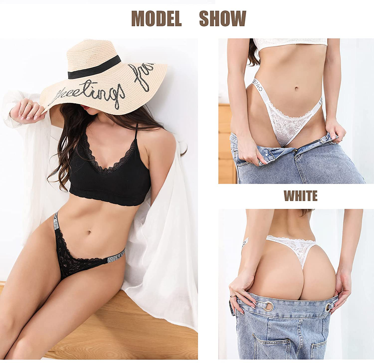 Sexy Panties, LEVAO Thongs for Women Letter Rhinestones G-String Low-rise Tanga Stretch Underwear Pack of 6 Apparel & Accessories > Clothing > Underwear & Socks > Underwear LEVAO