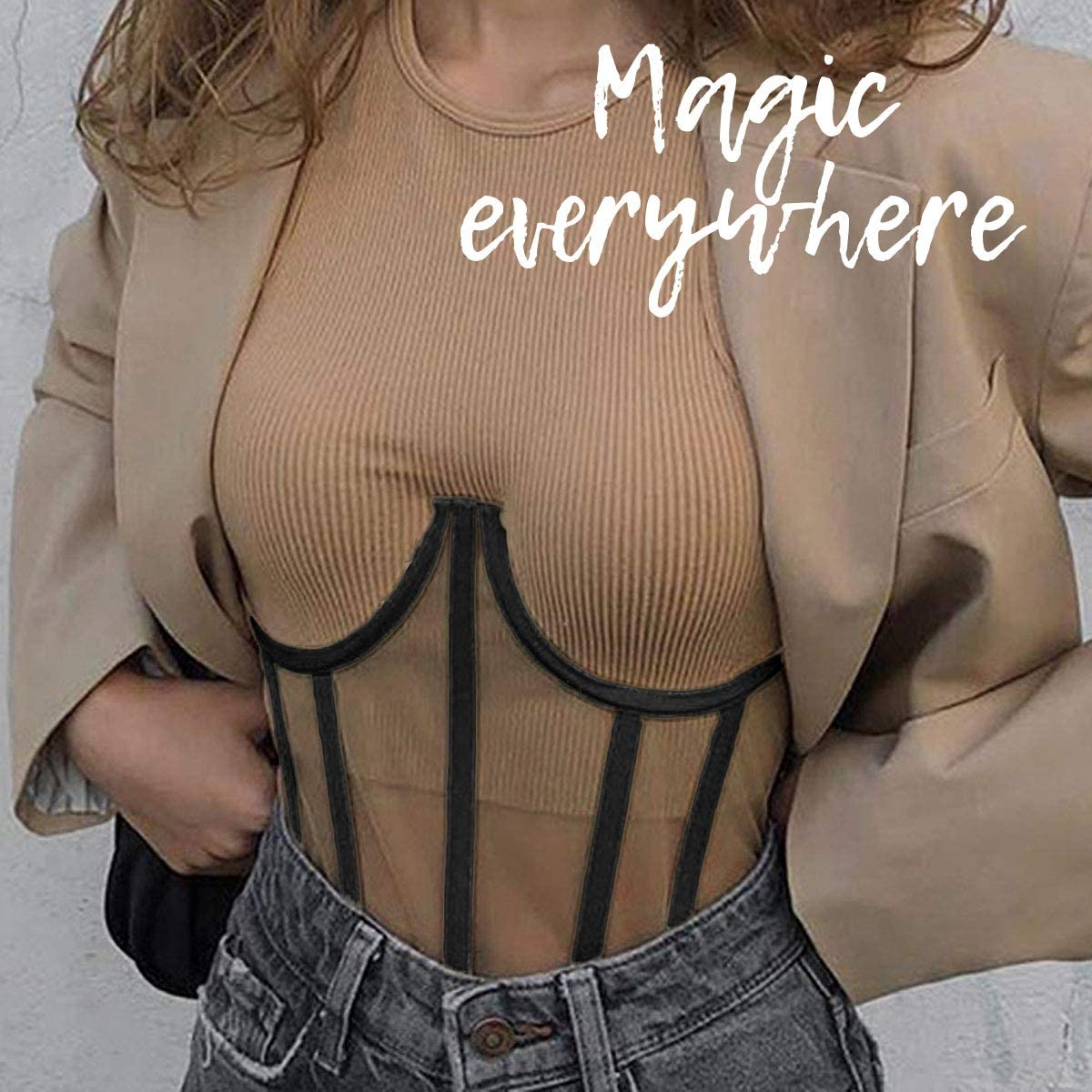 Topmelon Women Renaissance Underbust Corset Mesh Lace Corset Waist Cincher Oil Painting Bustier Apparel & Accessories > Clothing > Underwear & Socks > Lingerie TOPMELON