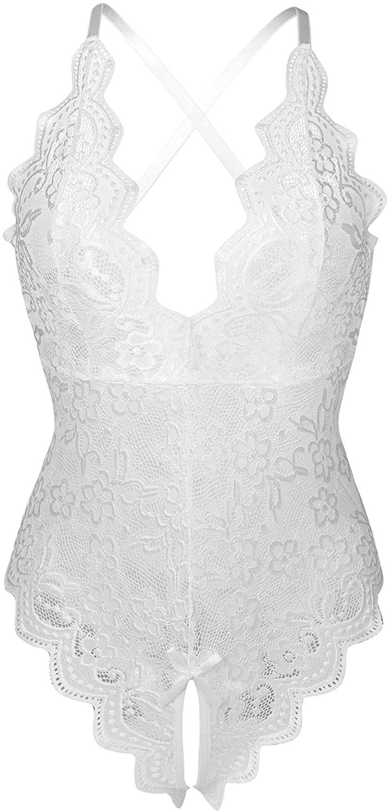 Donnalla Women's One Piece Teddy Plunging Lace Bodysuit Elegant Honeymoon Lingerie Apparel & Accessories > Clothing > Underwear & Socks > Lingerie Donnalla White Large