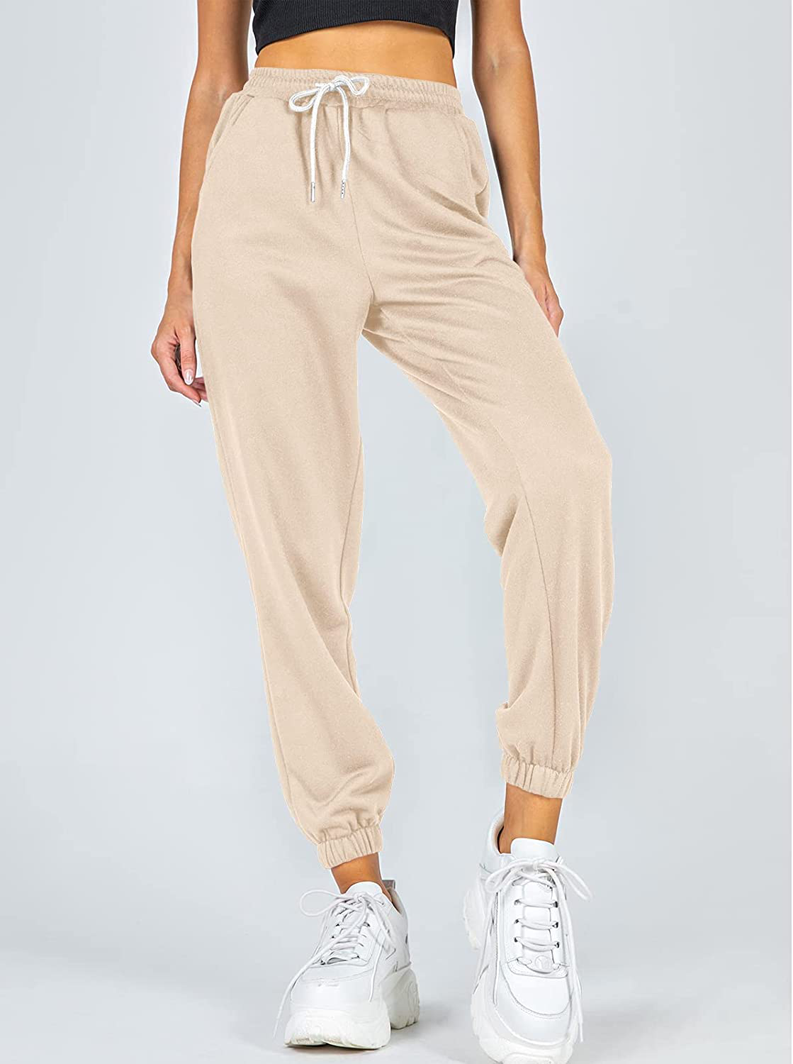AUTOMET Women'S Cinch Bottom Sweatpants High Waisted Athletic Joggers Lounge Pants with Pockets Apparel & Accessories > Clothing > Activewear Kylie Max