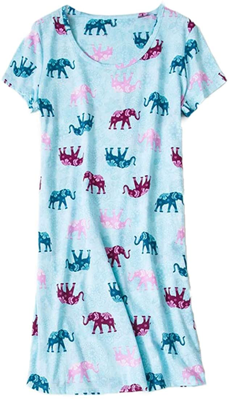 PNAEONG Women'S Cotton Nightgown Sleepwear Short Sleeves Shirt Casual Print Sleepdress Apparel & Accessories > Clothing > Sleepwear & Loungewear > Nightgowns Kylie Max