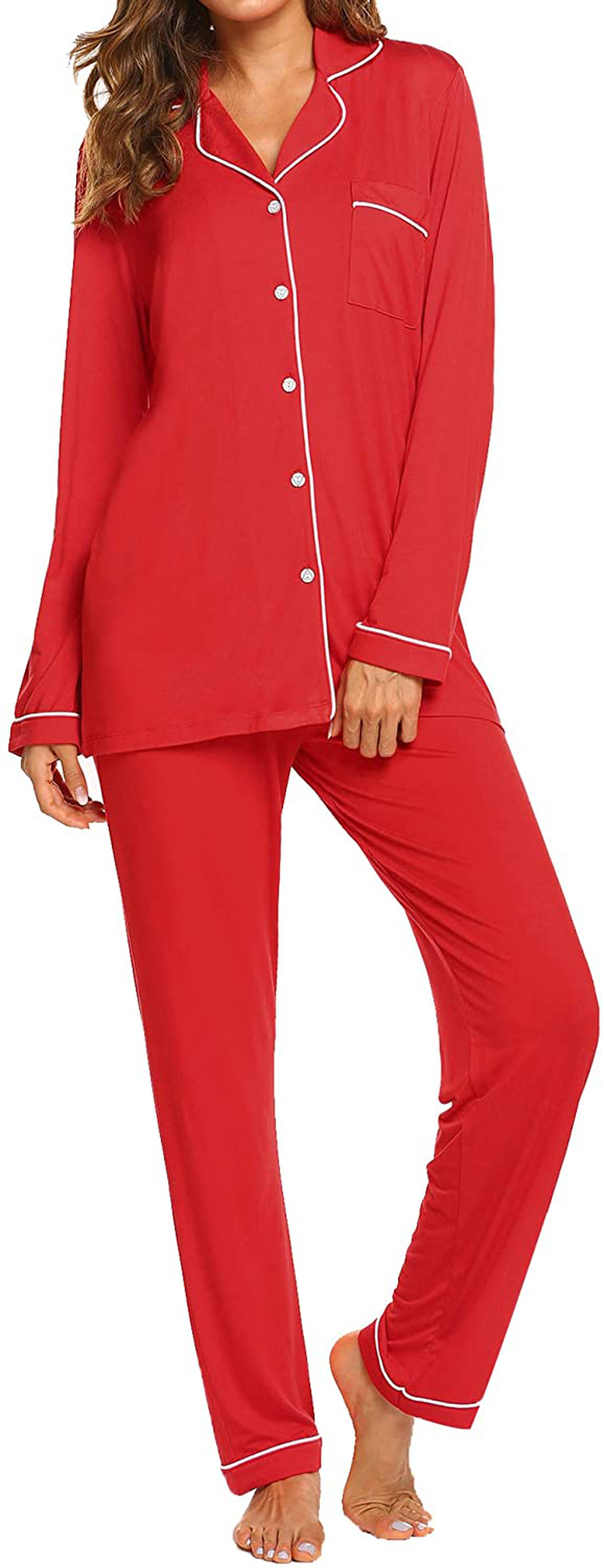 Ekouaer Pajamas Set Long Sleeve Sleepwear Womens Button down Nightwear Soft Pj Lounge Sets XS-XXL Apparel & Accessories > Clothing > Sleepwear & Loungewear > Pajamas Kylie Max