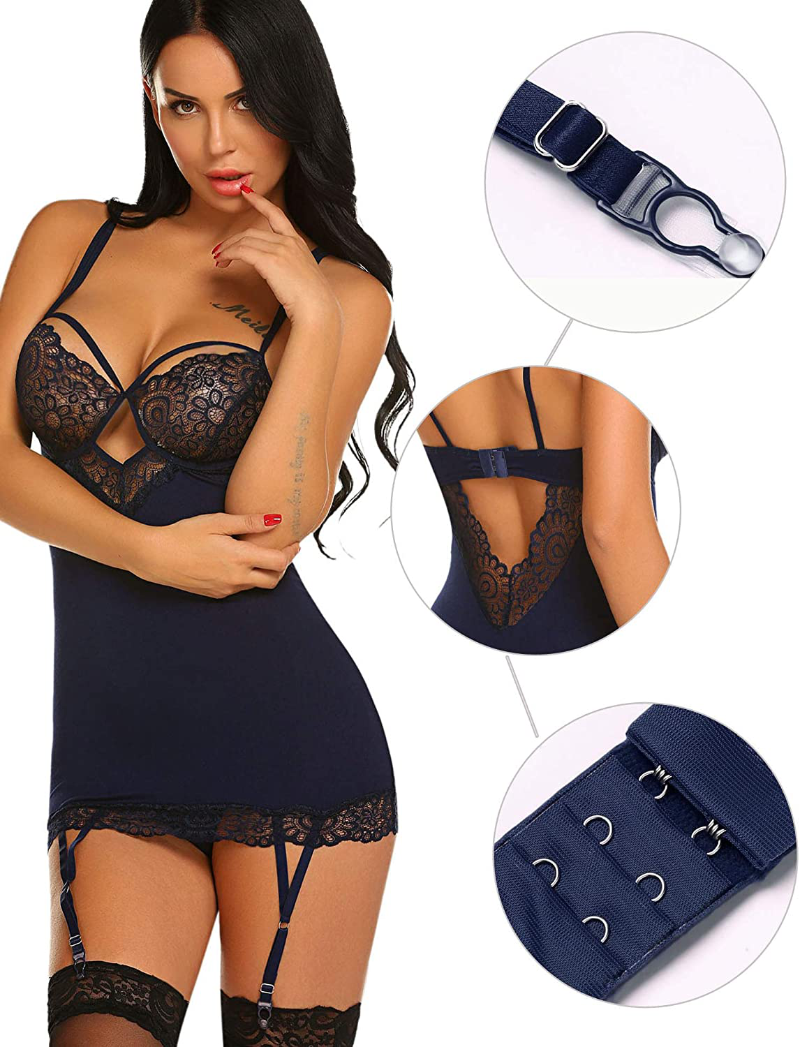 Avidlove Women Lingerie Teddy Bodysuit with Garter Belt Lace Babydoll Full Slips No Stockings Apparel & Accessories > Clothing > Underwear & Socks > Lingerie Avidlove