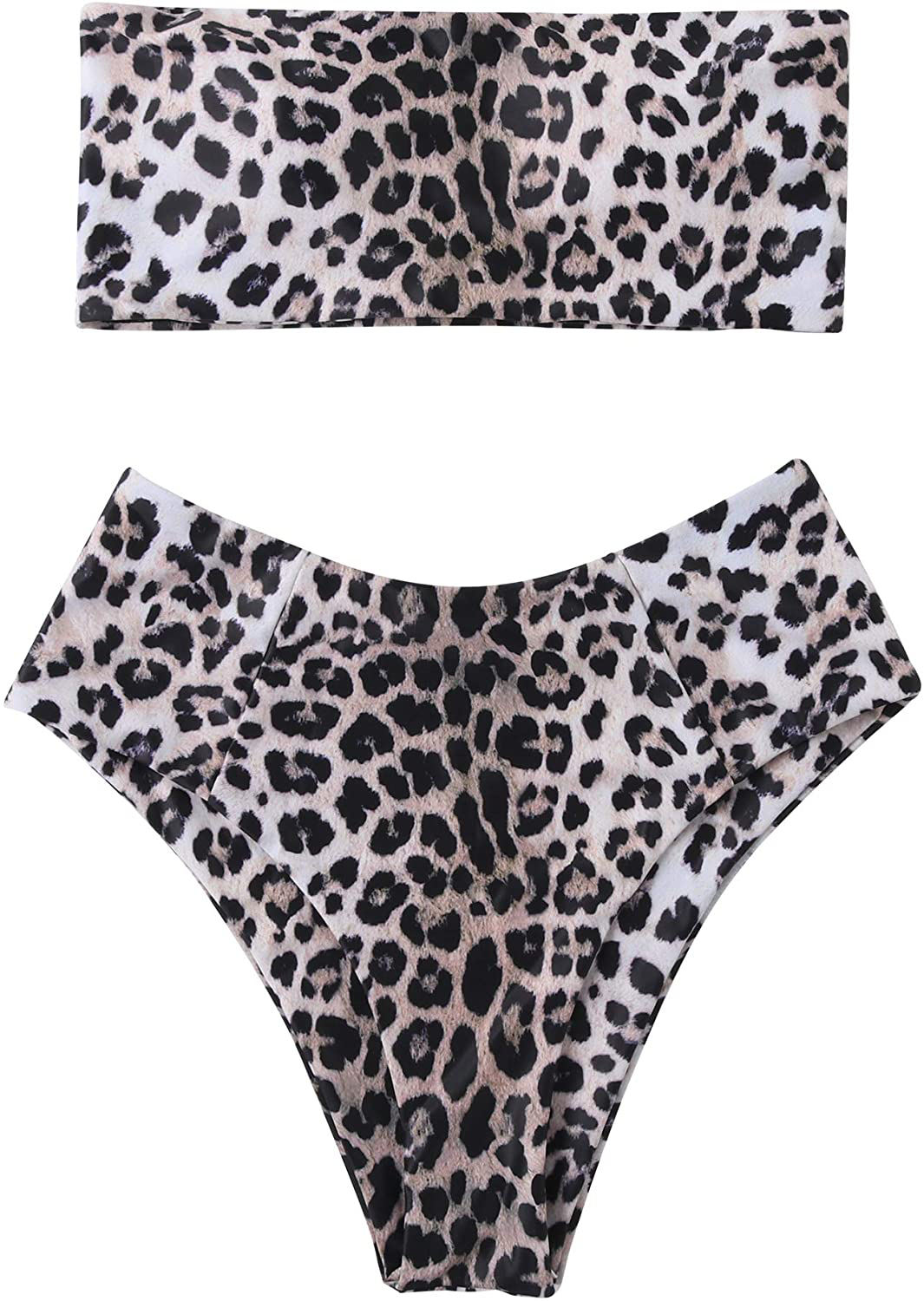 OMKAGI Women's 2 Pieces Bandeau Bikini Swimsuits Off Shoulder High Waist Bathing Suit High Cut Apparel & Accessories > Clothing > Swimwear OMKAGI White Cheetah-17 X-Large