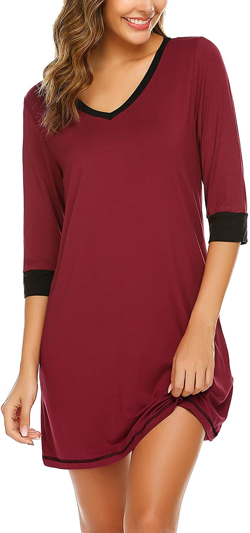 Ekouear Sleepshirts Womens Nightgowns Soft Sleepwear 3/4 Sleeve Night Shirts V Neck Sleep Dress Loose Nighties Apparel & Accessories > Clothing > Sleepwear & Loungewear > Nightgowns Kylie Max