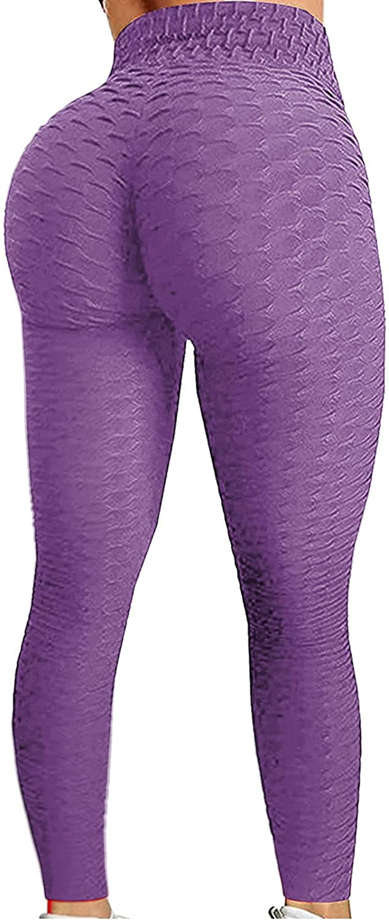 Burband Womens Anit Cellulite Texutred Booty Shaping Leggings Seamless Scrunch Butt Lifting Tummy Control Yoga Biker Pants Apparel & Accessories > Clothing > Underwear & Socks > Shapewear Burband Purple Large