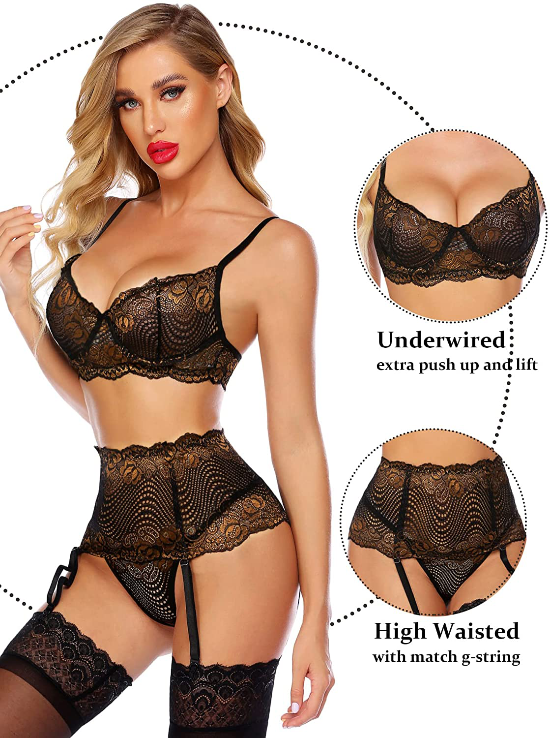 Avidlove Women Lingerie Set with Garter Belts Sexy Bra and Panty Underwire Lingerie Sets Apparel & Accessories > Clothing > Underwear & Socks > Lingerie Kylie Max