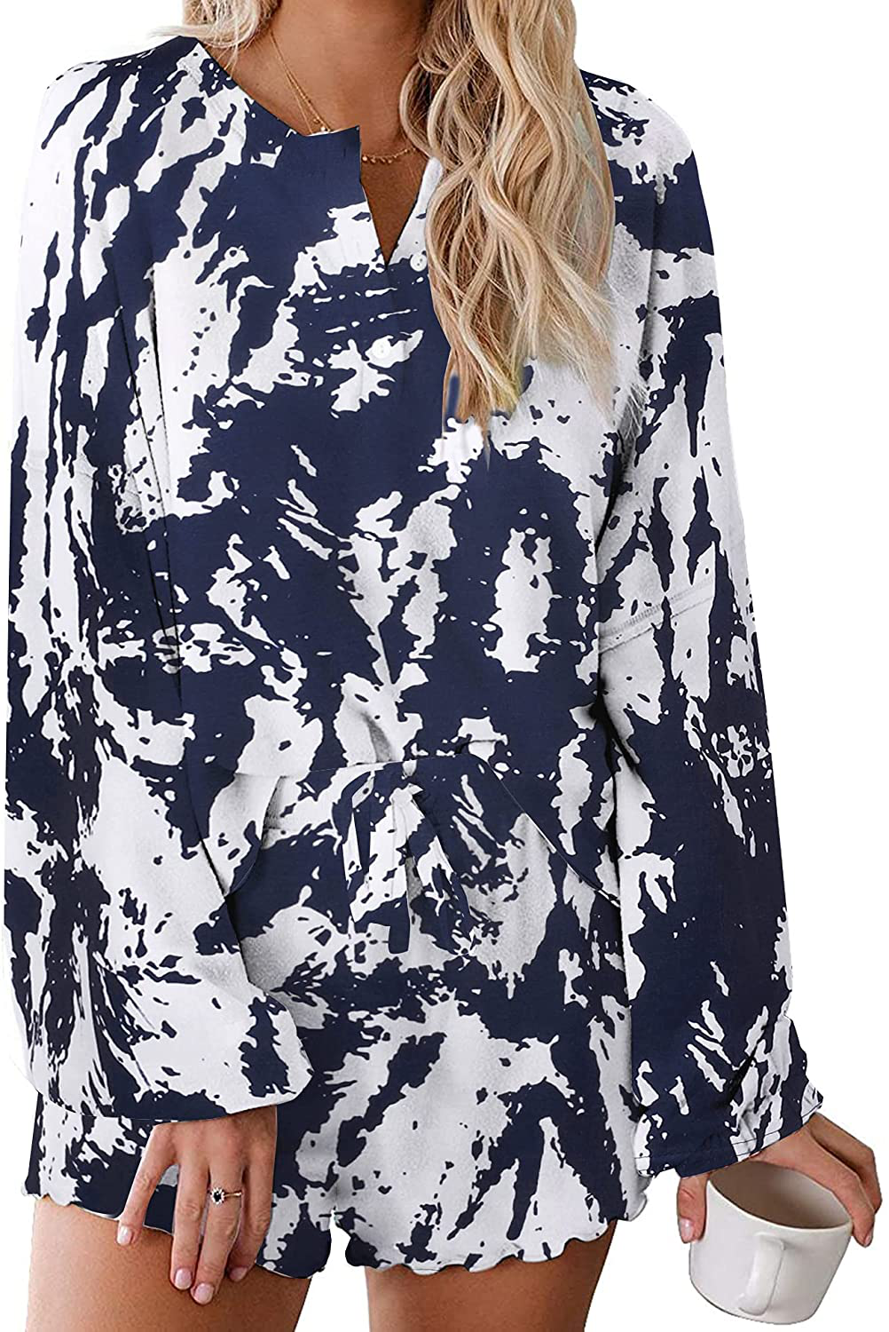 Ekouaer Tie Dye Pajamas Set Womens Loungewear Sleepwear 2 Piece PJ Sets Apparel & Accessories > Clothing > Sleepwear & Loungewear > Pajamas Ekouaer Sweet Long Sleeve 9 XX-Large