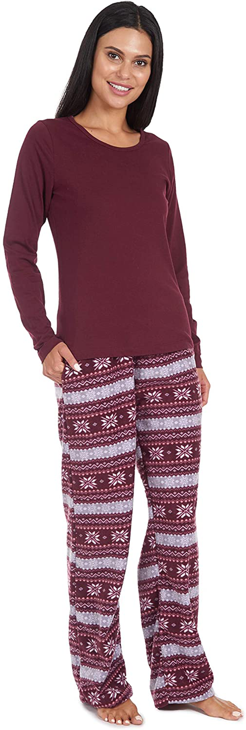 Cherokee Women's Soft Pajama Shirt and Pants Set Apparel & Accessories > Clothing > Sleepwear & Loungewear > Pajamas Cherokee Wine Fairisle Small