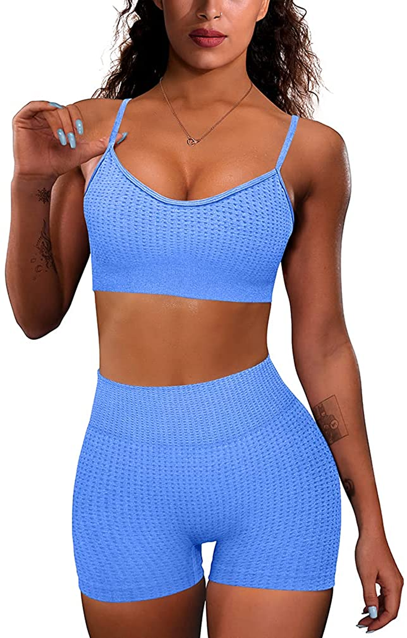 OQQ Yoga Outfit for Women Seamless 2 Piece Workout Gym High Waist Leggings with Sport Bra Set Apparel & Accessories > Clothing > Underwear & Socks > Lingerie HZSN B: Dotted Blue Medium