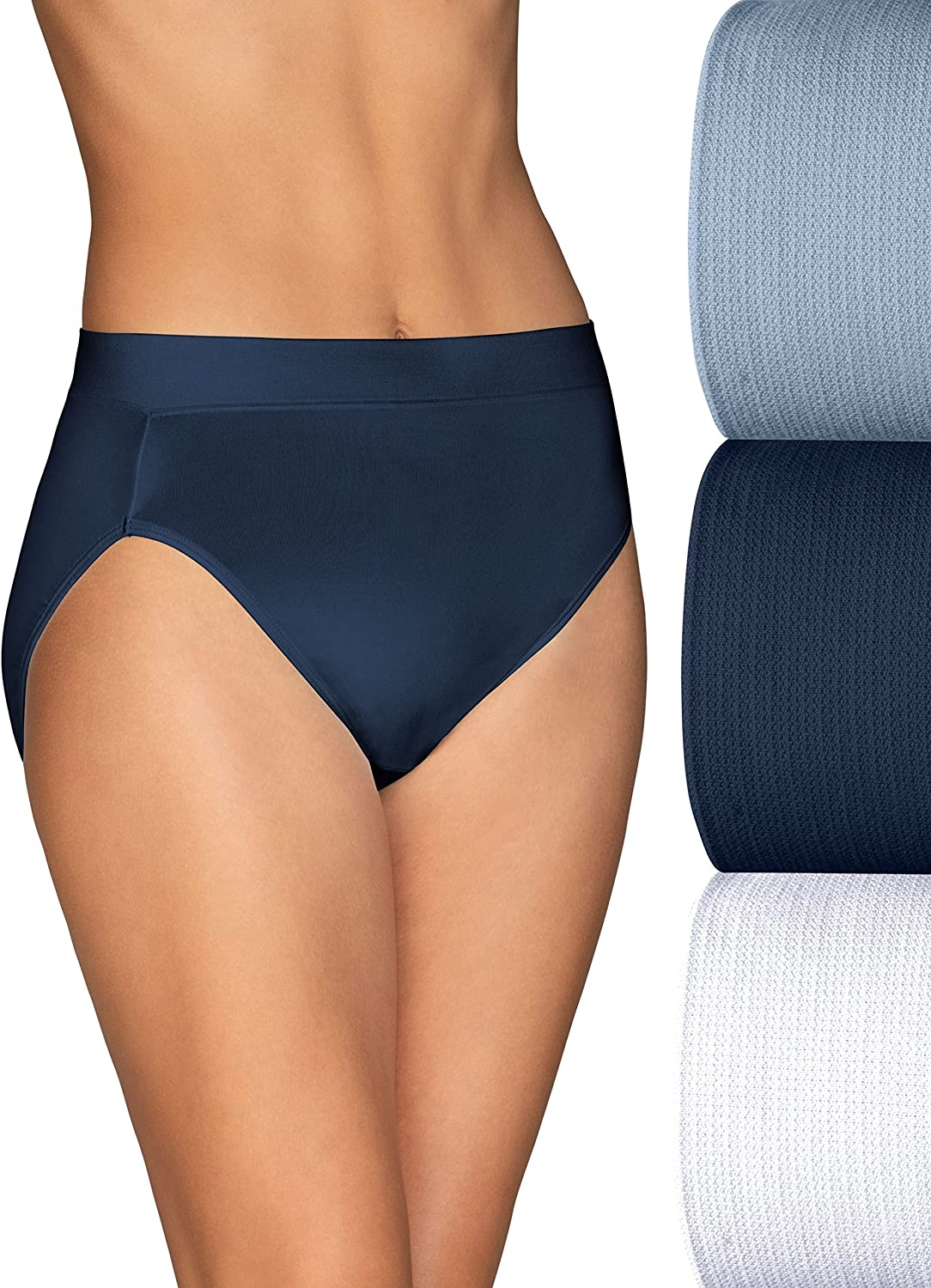 Vanity Fair Women'S beyond Comfort Seamless Waist Panties Apparel & Accessories > Clothing > Underwear & Socks > Underwear Vanity Fair Hi Cut - 3 Pack - Blue/Navy/White Hi Cut 9