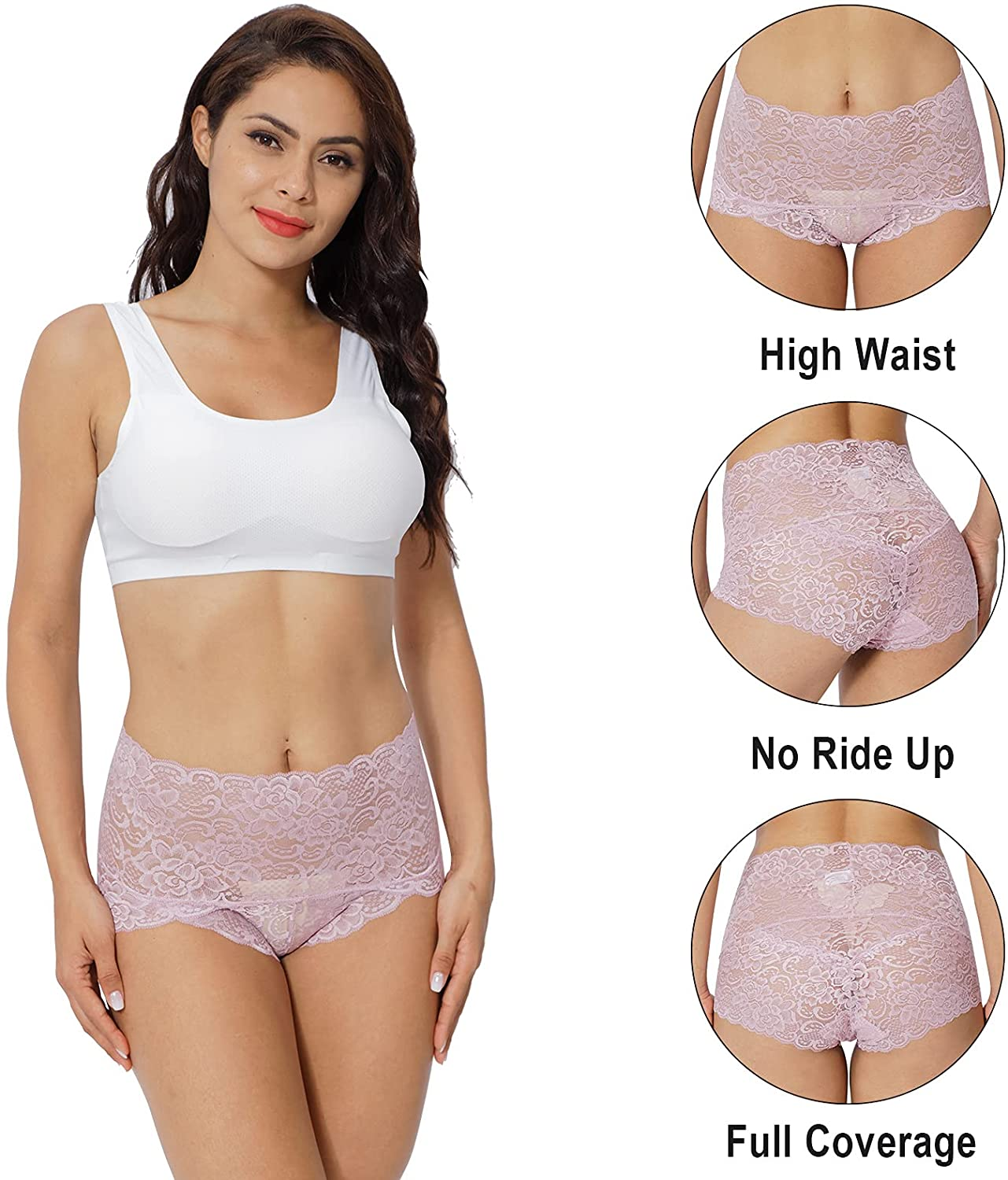KYY Women'S Lace Underwear High Waist Sexy Panties Full Coverage Briefs 4 Pack Apparel & Accessories > Clothing > Underwear & Socks > Underwear KYY